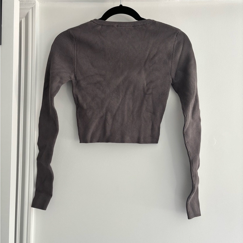 Zara Gray Ribbed Button-Up Cardigan - Picture 5 of 9